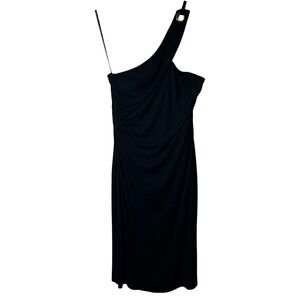 David Meister Black One Shoulder Metal Grommet Detail Sleeveless Midi Dress‎ 16